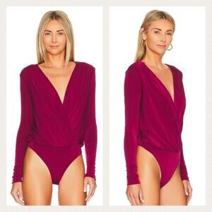 Free People Turnt Long Sleeve V-Neck Bodysuit In Dark Rhubarb Size L